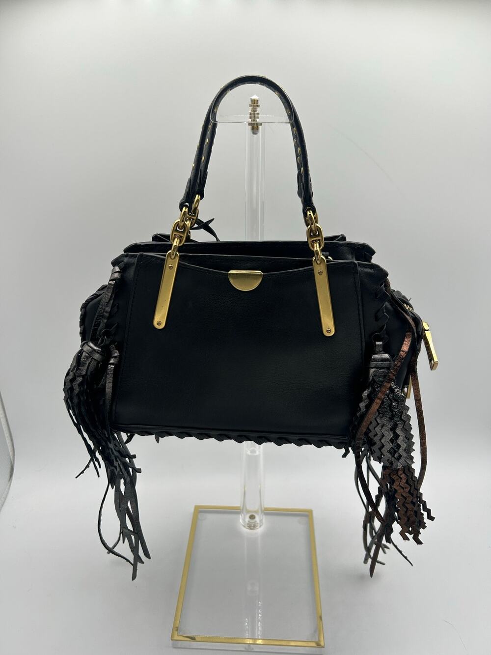 Authentic Coach Dreamer Black Leather Fringe Whipstitch Satchel Entrupy Cert